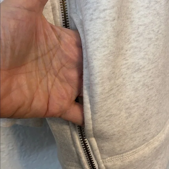 Athleta White Gray Mock Neck Pullover Fleece Sweatshirt with Pockets L - Picture 5 of 8